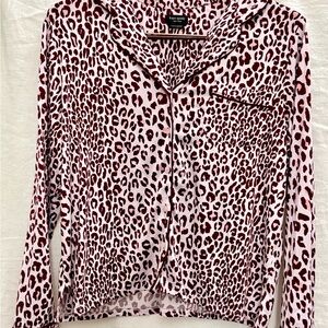 Kate Spade Leopard Pajama Top Pink Button Front Lounge Sleep Shirt S soft comfy